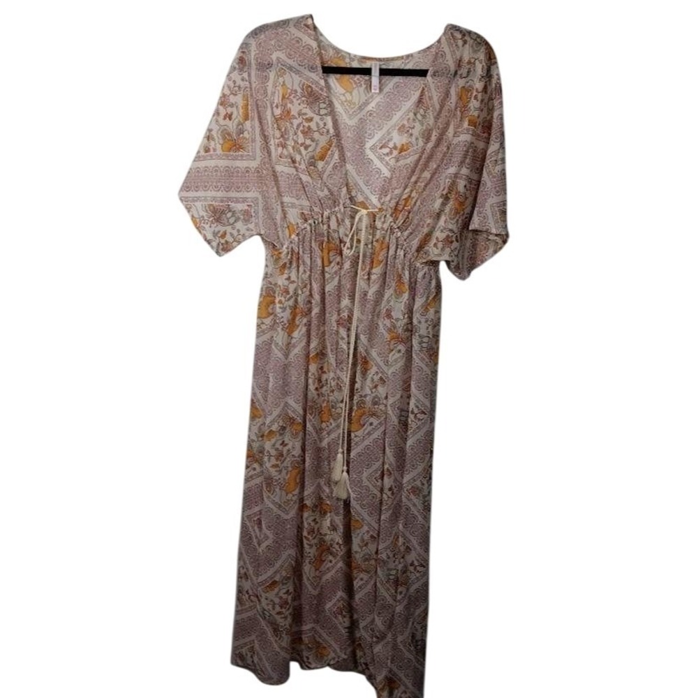 Xhilaration Dress Womens Large Multicolor Floral Maxi Kaftan‎ Kimono Boho